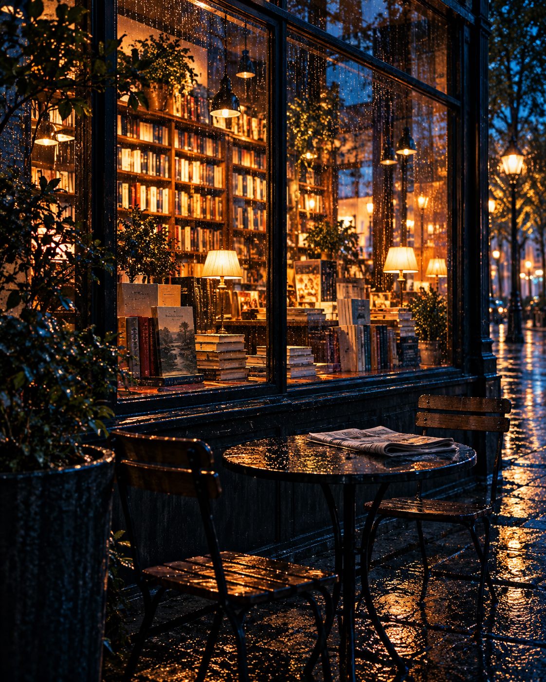 雨夜书店亮起温暖灯光